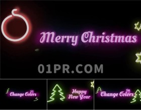 Pr霓虹灯圣诞Logo模板 快乐动画圣诞树灯光发光文字Pr模板片头标